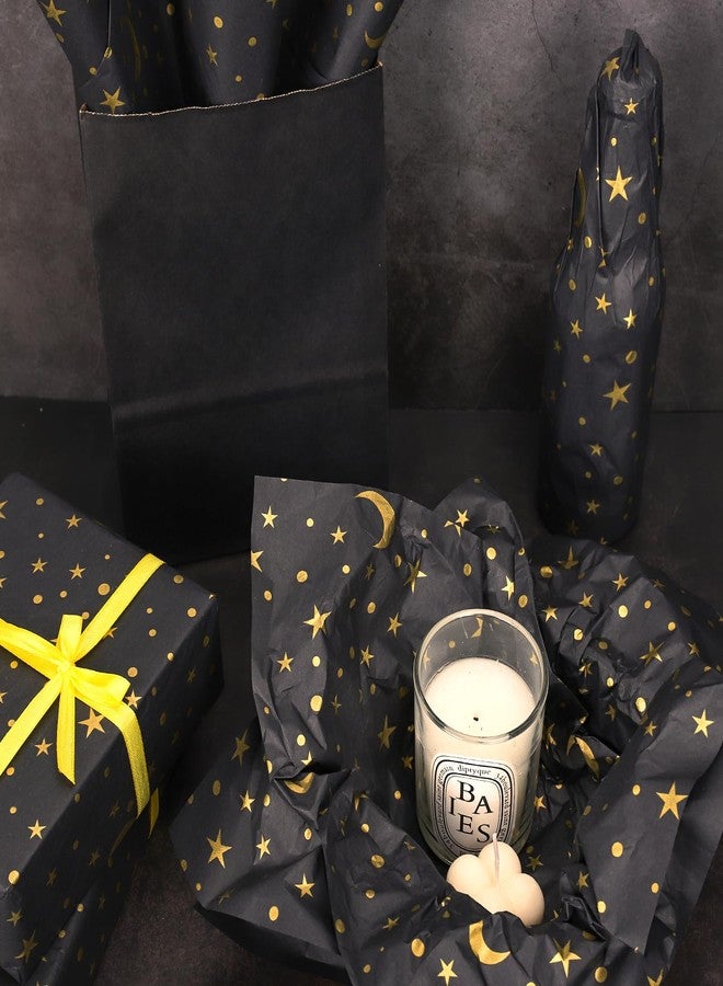 Whaline 100 Sheets Galaxy Tissue Paper Gold Foil Moon Star Gift Wrapping Paper Starry Night DIY Art Craft Paper for Wedding Birthday Baby Shower Party Supplies, 13.7 x 19.6 Inch - Image 3